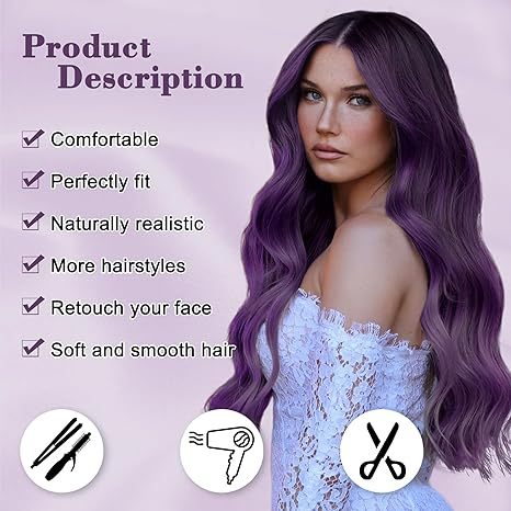Ombre Purple Wavy Synthetic Wig 