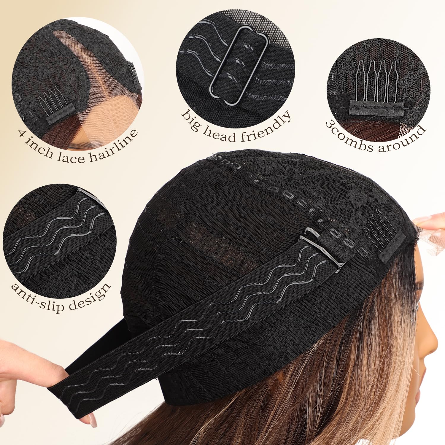 Dark Brown with Highlights Synthetic Wig 