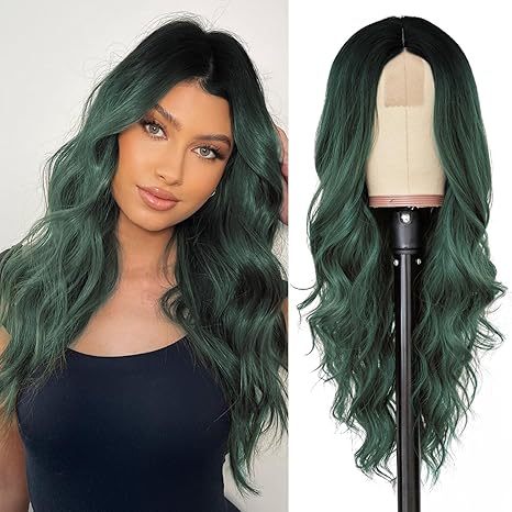 Ombre Green Wavy Synthetic Wig 