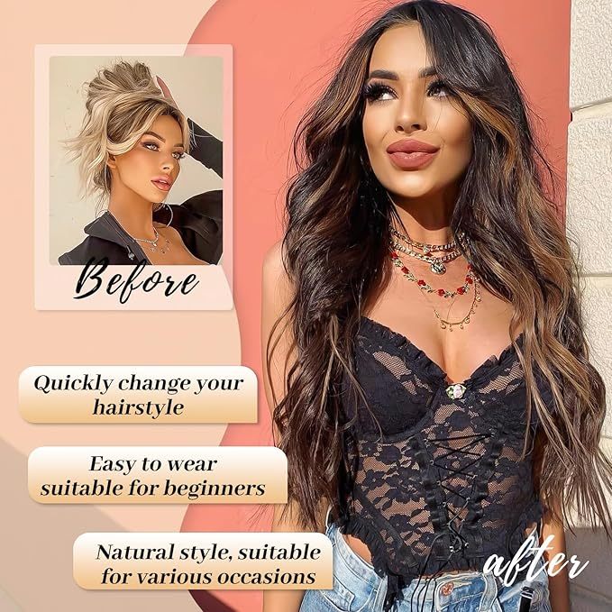 Dark Brown with Highlights Synthetic Wig 