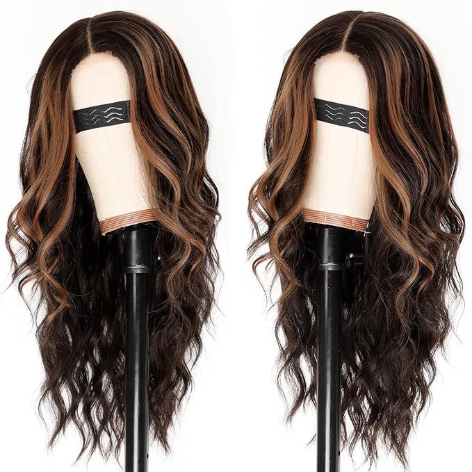 Dark Brown with Highlights Synthetic Wig 