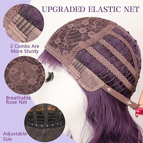  Purple Synthetic Wavy Curly Bob Wig 