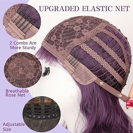  Purple Synthetic Wavy Curly Bob Wig 