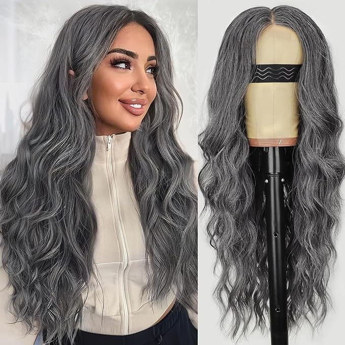 Gray And White SyntheticWig