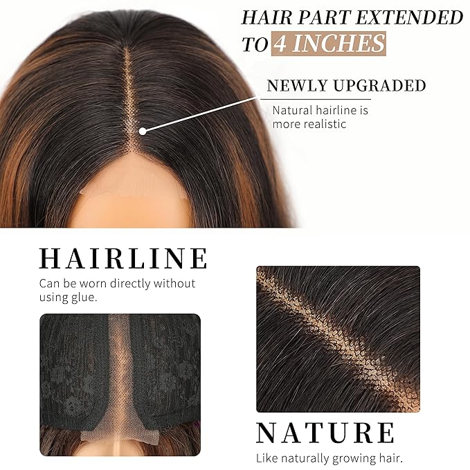 Dark Brown with Highlights Synthetic Wig 