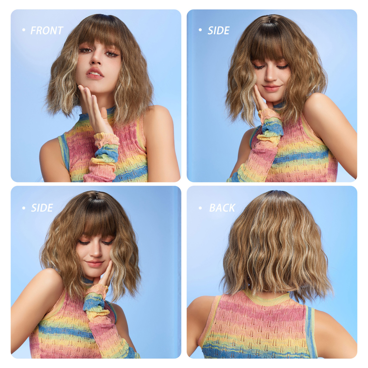 ombre blonde bob curly synthetic wigs