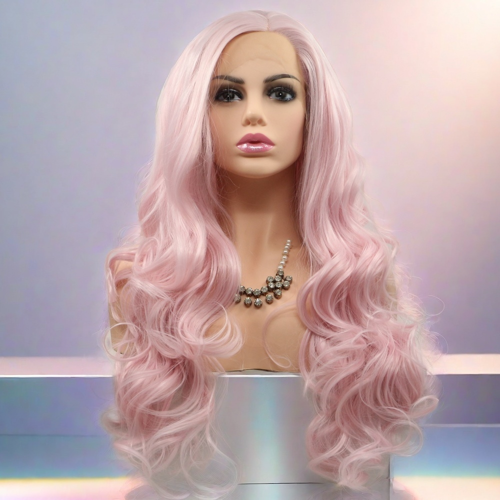 Pink wavy Synthetic Front Lace Wig