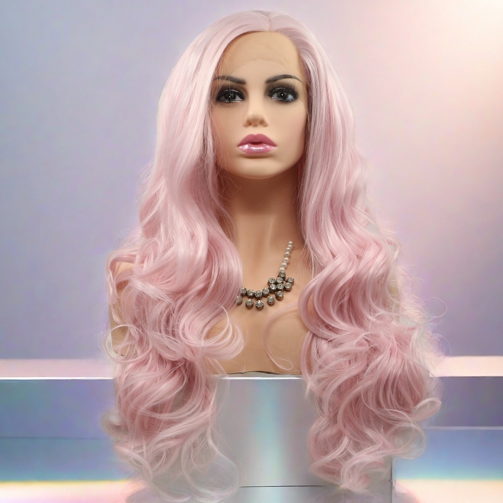 Pink wavy Synthetic Front Lace Wig