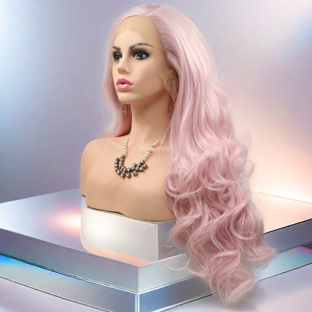 Pink wavy Synthetic Front Lace Wig