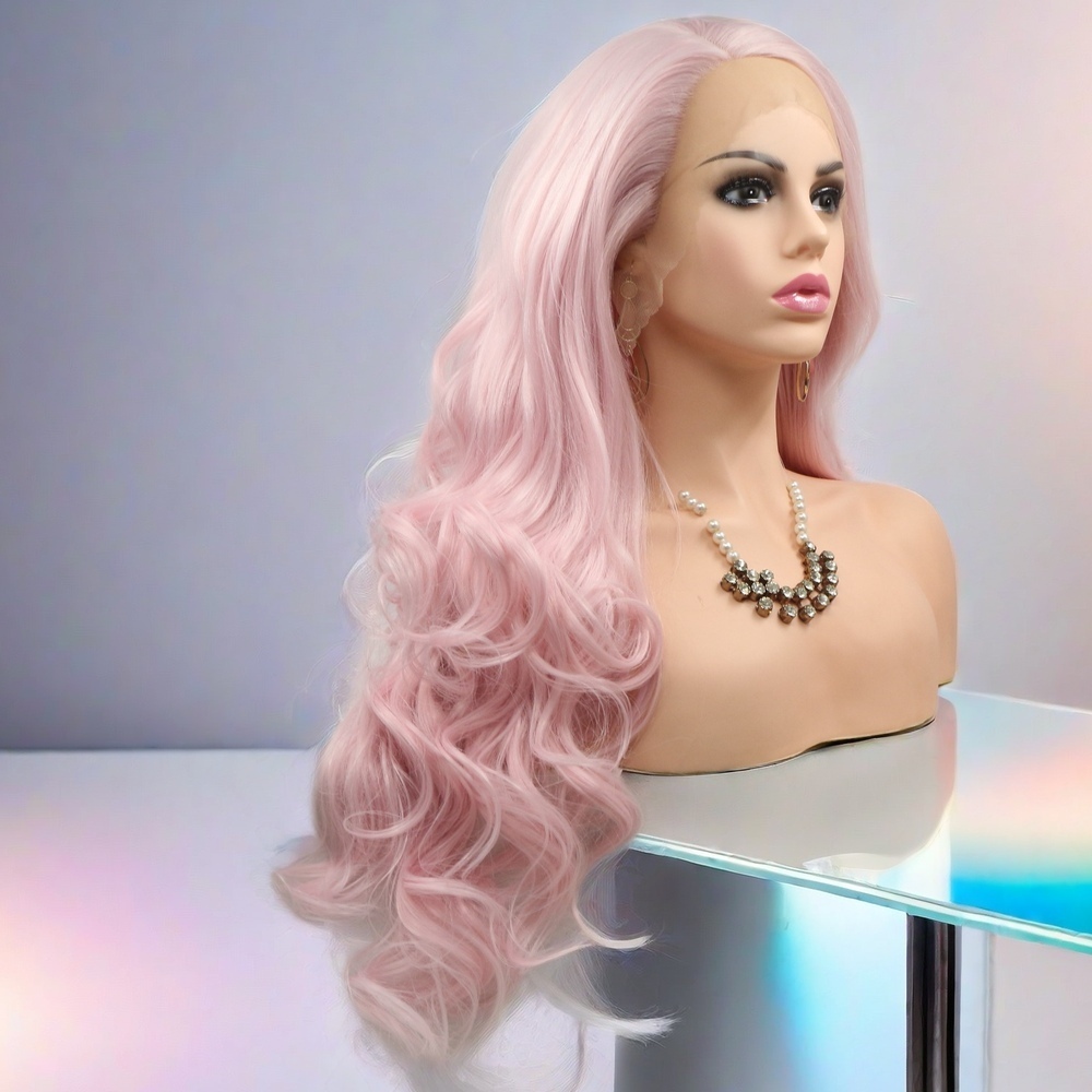 Pink wavy Synthetic Front Lace Wig