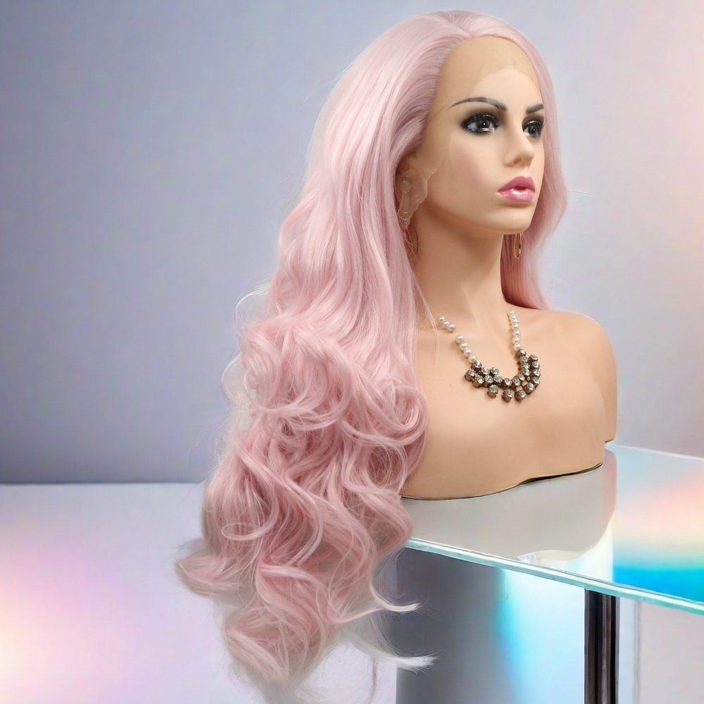 Pink wavy Synthetic Front Lace Wig