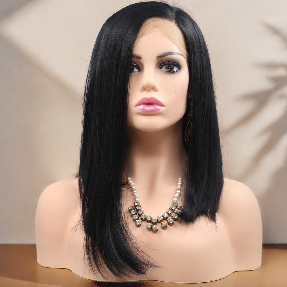 Black Straight Bob Synthetic Front Lace Wig