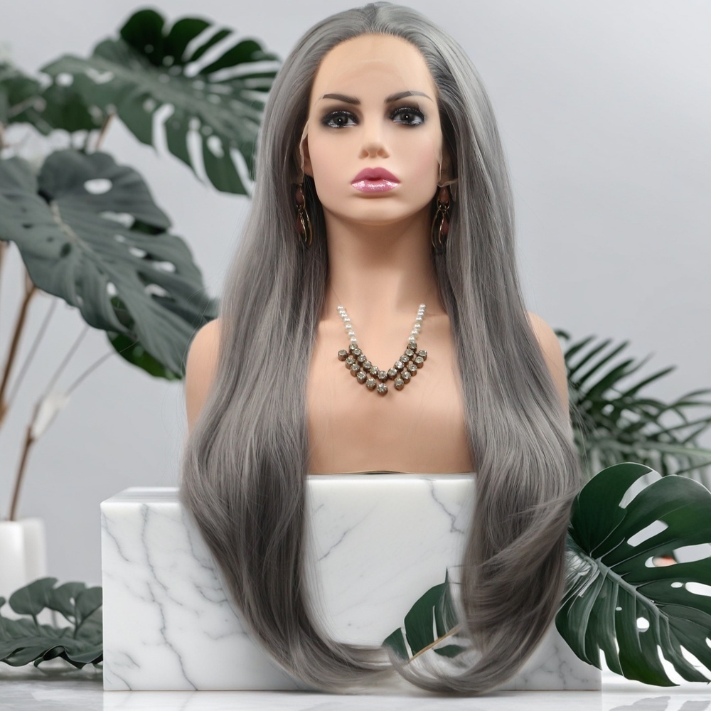 Grey wavy Synthetic Front Lace Wig
