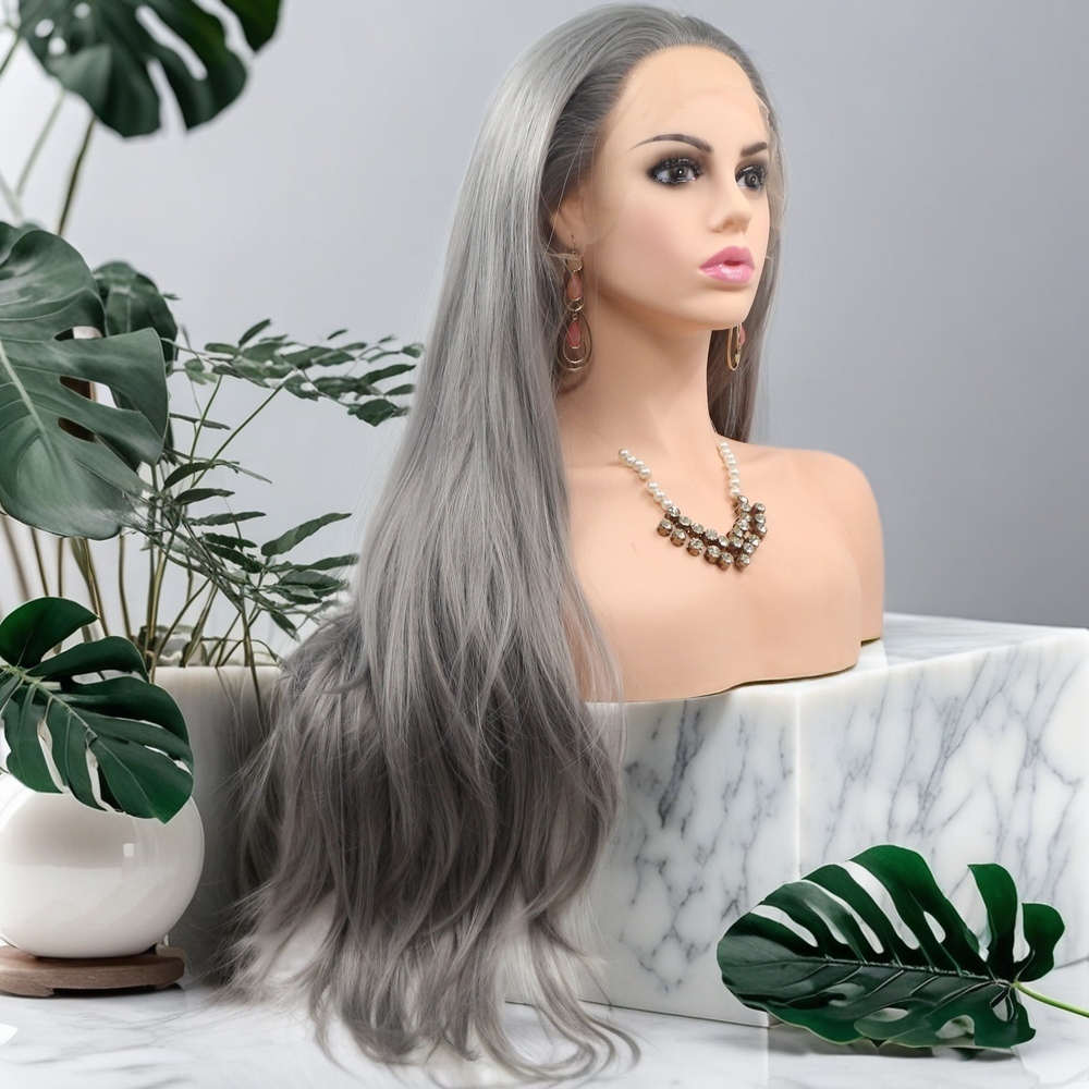 Grey wavy Synthetic Front Lace Wig