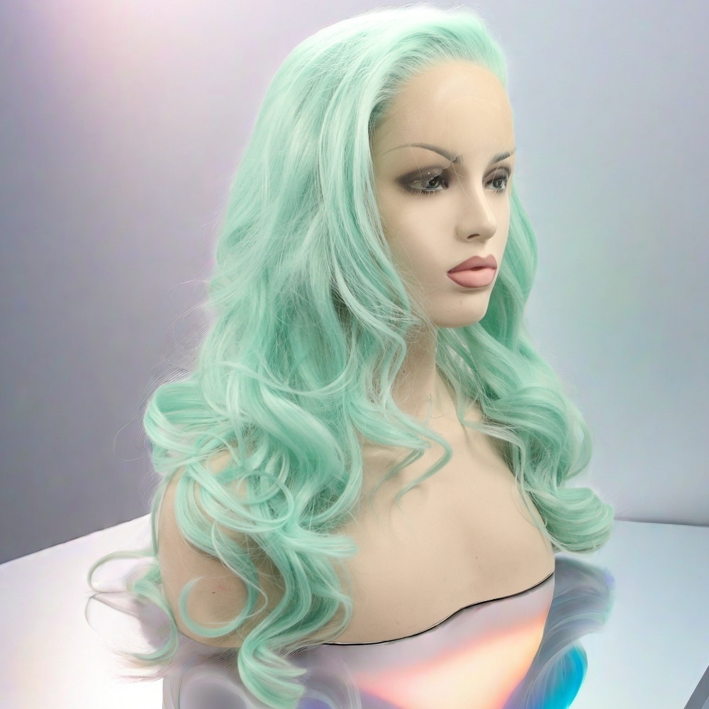 wavy Green Synthetic Front Lace Wig