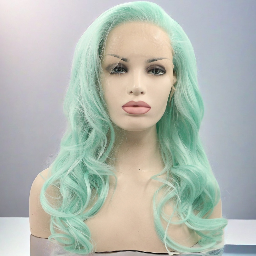 wavy Green Synthetic Front Lace Wig