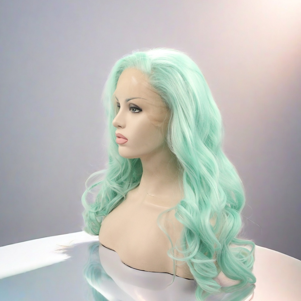 wavy Green Synthetic Front Lace Wig