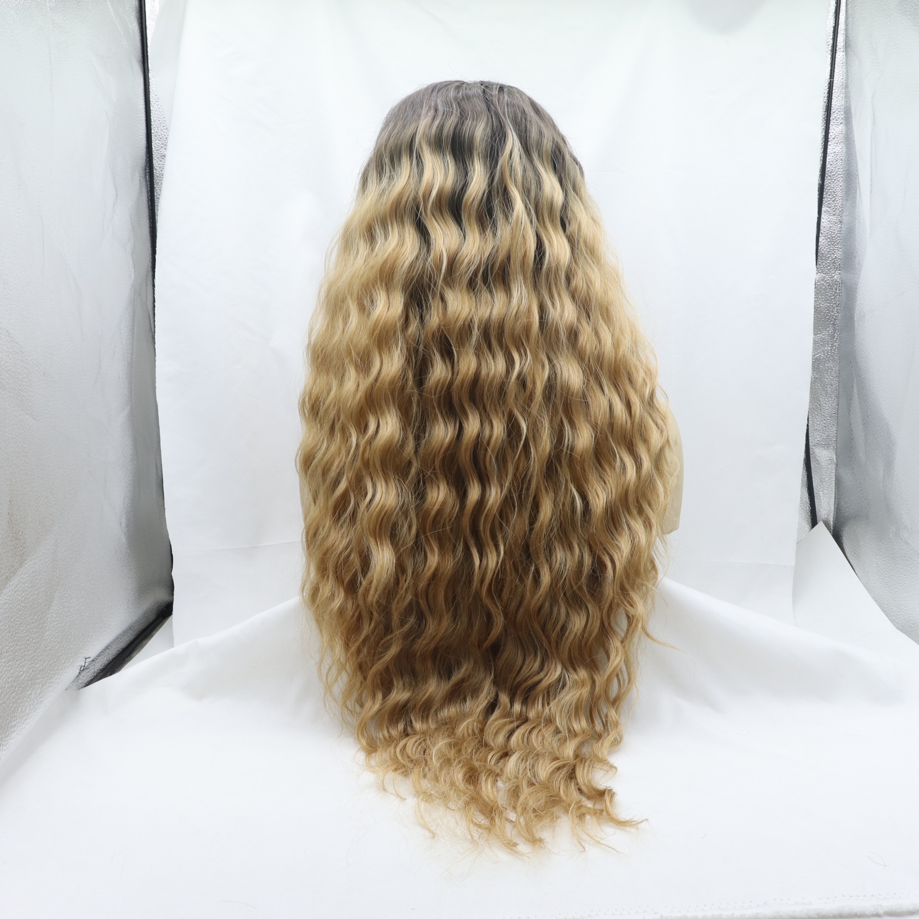 Ombre Brown Long curly Synthetic Front Lace Wig
