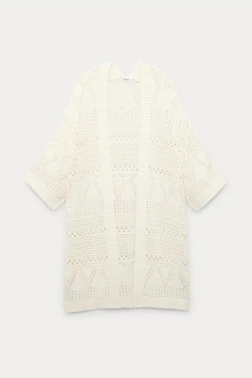 Long gilet kimono au crochet - Ecru