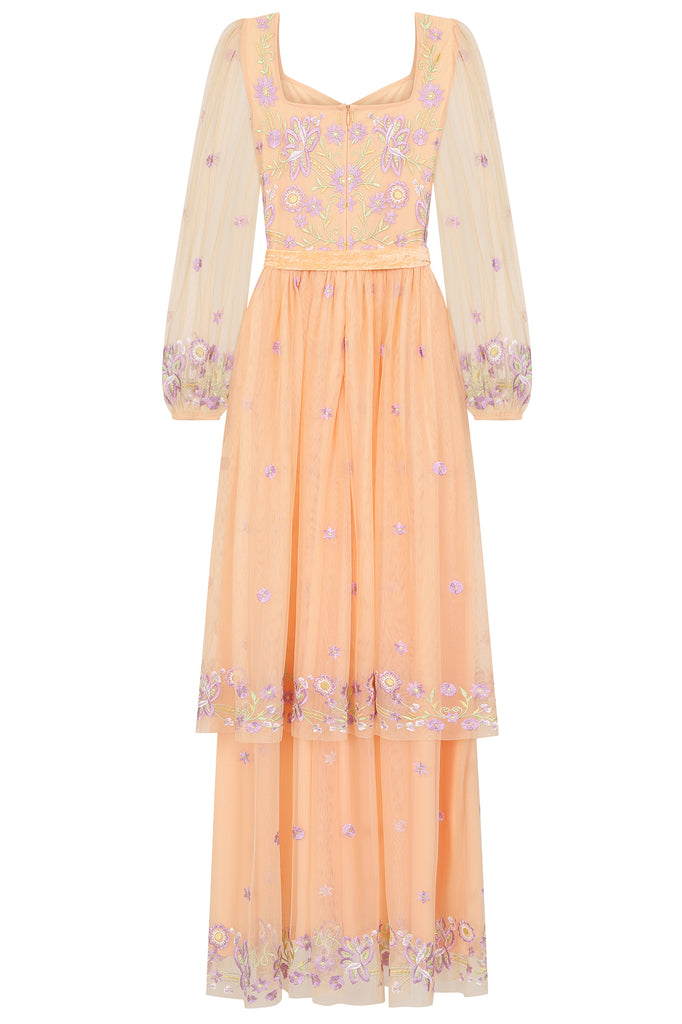 Almond Floral Embroidered Maxi Dress