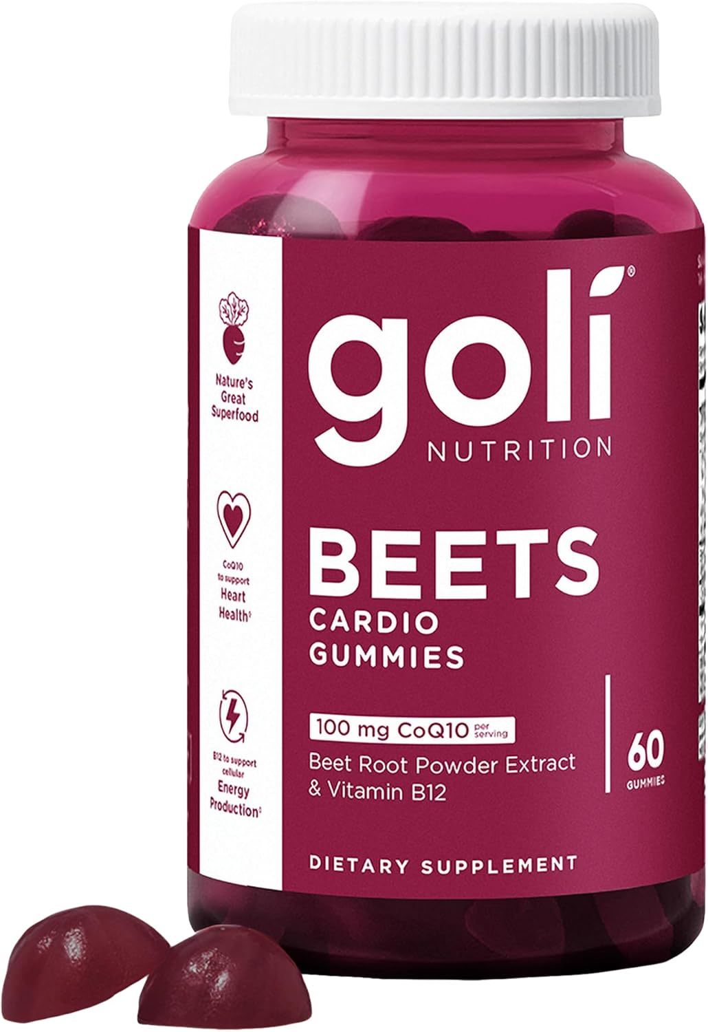 Goli Nutritional Supplement, Beets Cardio Gummy - 60 Count - 100mg CoQ10 & Beet Root Extract - Gluten-Free, Vegan, Non-GMO, and Gelatin-Free. Nature's Great Superfood