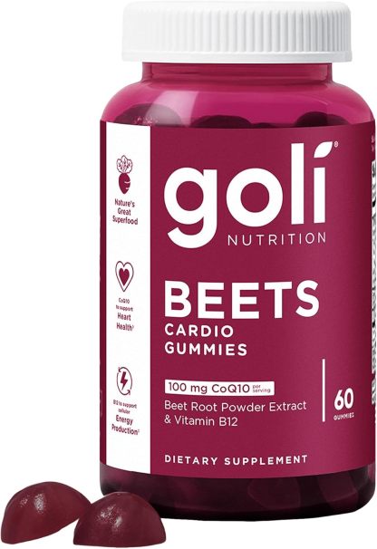 Goli Nutritional Supplement, Beets Cardio Gummy - 60 Count - 100mg CoQ10 & Beet Root Extract - Gluten-Free, Vegan, Non-GMO, and Gelatin-Free. Nature's Great Superfood