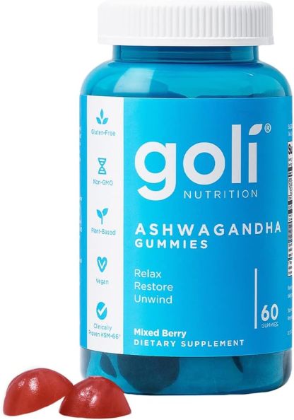 Goli Ashwagandha & Vitamin D Gummy - 60 Count - Mixed Berry, KSM-66, Vegan, Plant Based, Non-GMO, Gluten-Free & Gelatin Free Relax. Restore. Unwind
