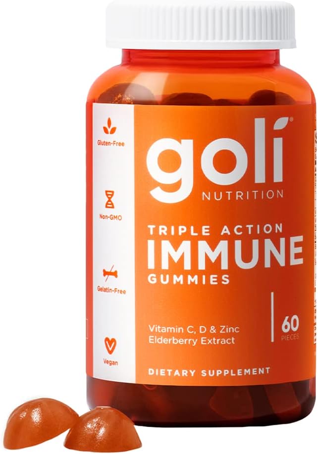  Goli Immune Vitamin Gummy - 60 Count - Elderberry, Vitamin C, D & Zinc, Vegan, Non-GMO, Gluten-Free & Gelatin-Free