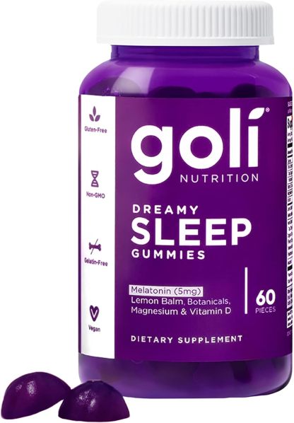 Goli Dreamy Sleep Gummy - 60 Count - Melatonin, Vitamin D, Magnesium, and Lemon Balm Extract - Gelatin-Free, Gluten-Free, Vegan & Non-GMO