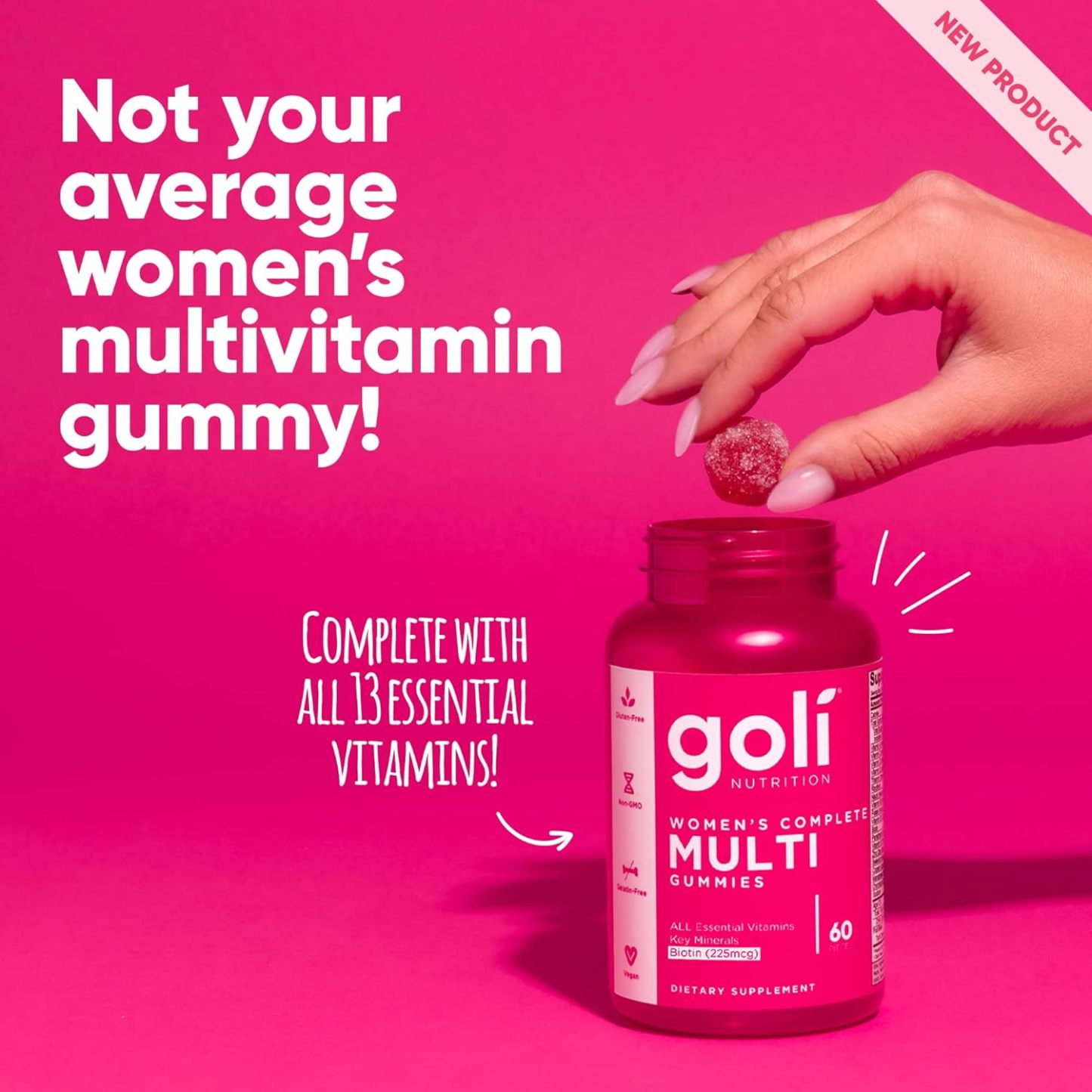 Goli Women’s Multivitamin Gummies - 60 Count - All 13 Essential Vitamins, and Key Minerals - Kosher, Gluten-Free, Vegan, and Non-GMO