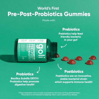  Goli Nutritional Supplement, Pre+Post+Probiotics Gummy - 60 Count - World's First 3-in-1 Gluten-Free, Vegan, Non-GMO, and Gelatin-Free