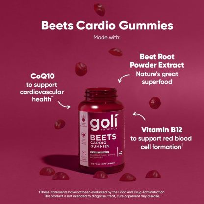 Goli Nutritional Supplement, Beets Cardio Gummy - 60 Count - 100mg CoQ10 & Beet Root Extract - Gluten-Free, Vegan, Non-GMO, and Gelatin-Free. Nature's Great Superfood