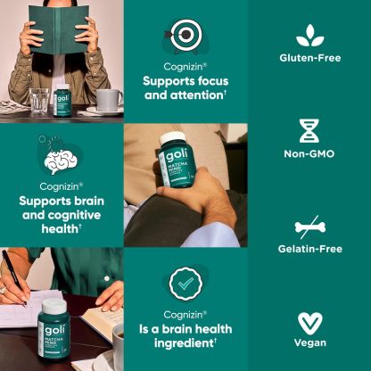 Goli Matcha Mind Gummies - 60 Count - Green Tea Leaves Powder with Cognizin for Focus, Attention and Brain Health, Vegan, Non-GMO, Gluten-Free & Gelatin Free