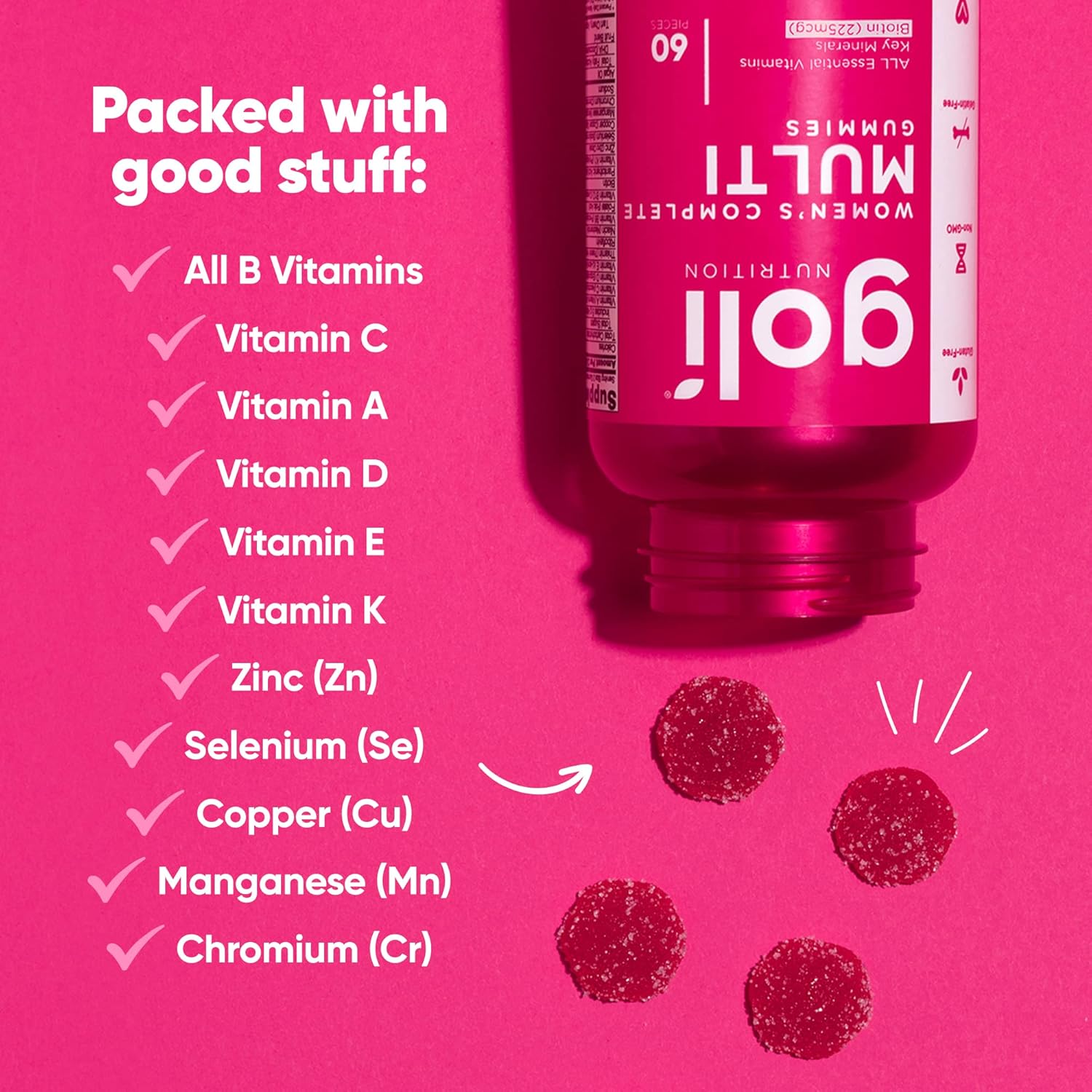 Goli Women’s Multivitamin Gummies - 60 Count - All 13 Essential Vitamins, and Key Minerals - Kosher, Gluten-Free, Vegan, and Non-GMO