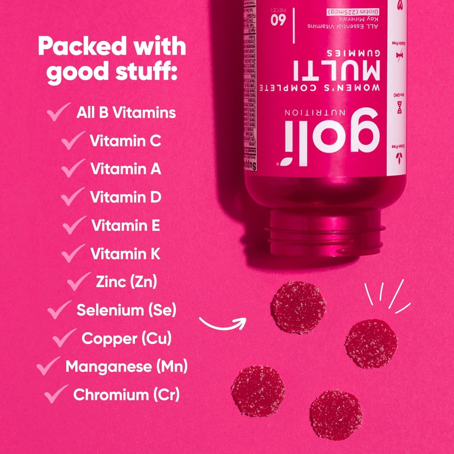 Goli Women’s Multivitamin Gummies - 60 Count - All 13 Essential Vitamins, and Key Minerals - Kosher, Gluten-Free, Vegan, and Non-GMO