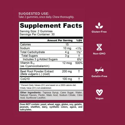 Goli Nutritional Supplement, Beets Cardio Gummy - 60 Count - 100mg CoQ10 & Beet Root Extract - Gluten-Free, Vegan, Non-GMO, and Gelatin-Free. Nature's Great Superfood