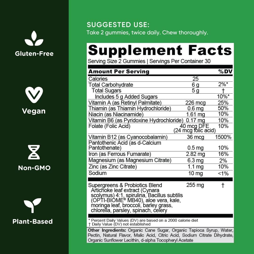  Goli SuperGreen Vitamin Gummy - 60 Count - Essential Vitamins and Minerals - Plant-Based, Vegan, Gluten-Free & Gelatin Free - Health from Within