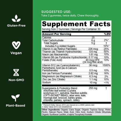 Goli SuperGreen Vitamin Gummy - 60 Count - Essential Vitamins and Minerals - Plant-Based, Vegan, Gluten-Free & Gelatin Free - Health from Within