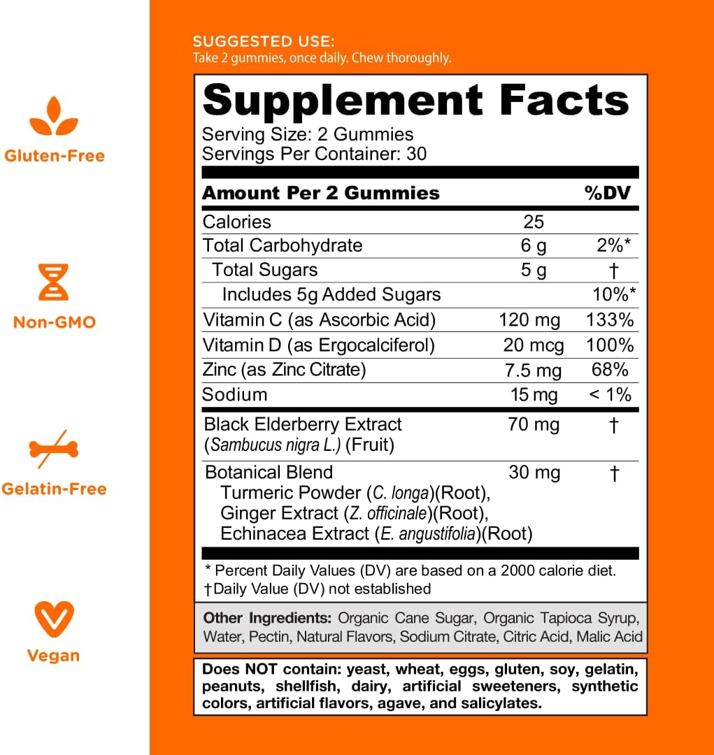  Goli Immune Vitamin Gummy - 60 Count - Elderberry, Vitamin C, D & Zinc, Vegan, Non-GMO, Gluten-Free & Gelatin-Free