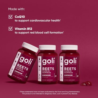 Goli Nutritional Supplement, Beets Cardio Gummy - 60 Count - 100mg CoQ10 & Beet Root Extract - Gluten-Free, Vegan, Non-GMO, and Gelatin-Free. Nature's Great Superfood