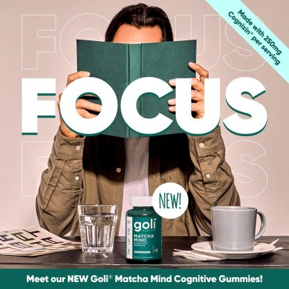 Goli Matcha Mind Gummies - 60 Count - Green Tea Leaves Powder with Cognizin for Focus, Attention and Brain Health, Vegan, Non-GMO, Gluten-Free & Gelatin Free