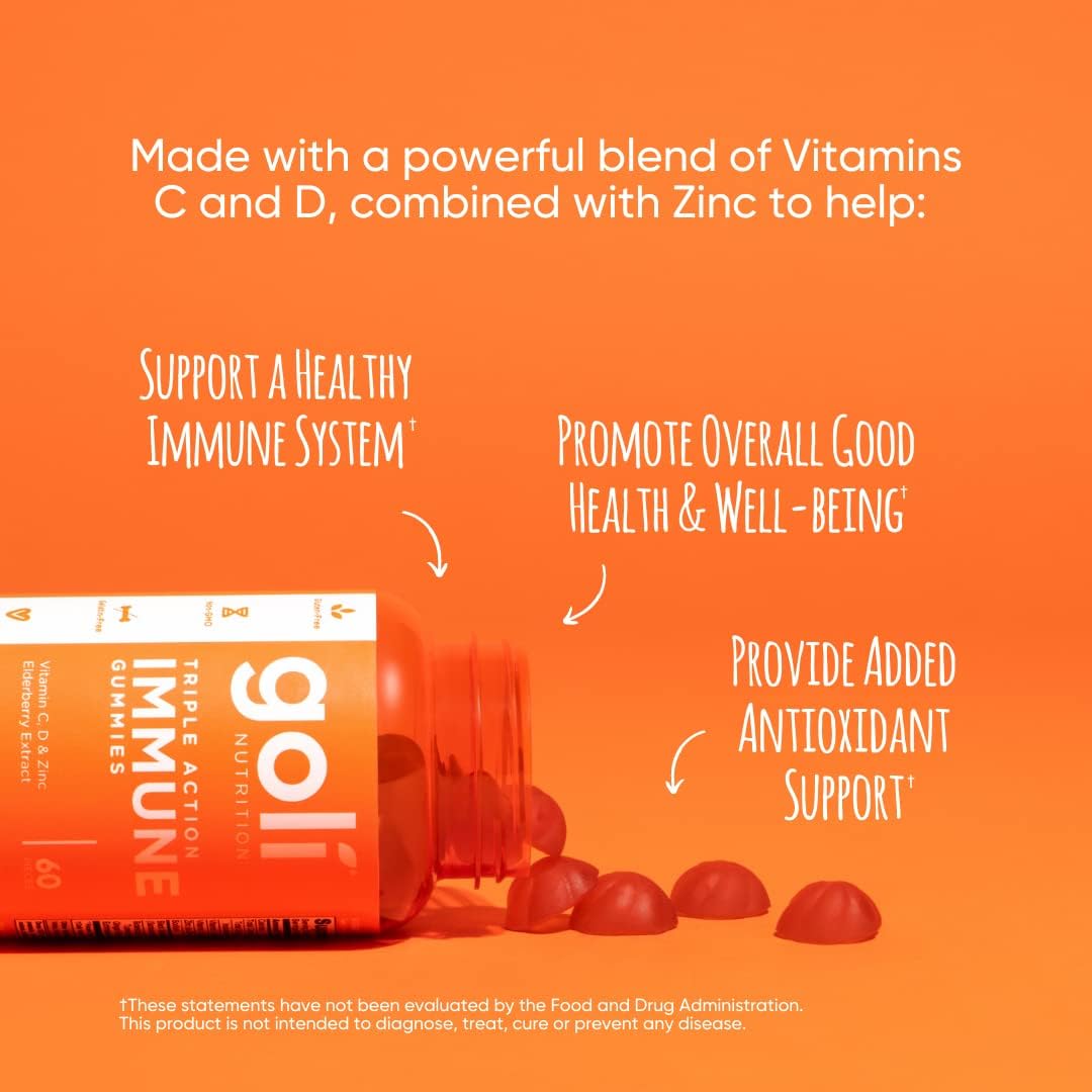  Goli Immune Vitamin Gummy - 60 Count - Elderberry, Vitamin C, D & Zinc, Vegan, Non-GMO, Gluten-Free & Gelatin-Free
