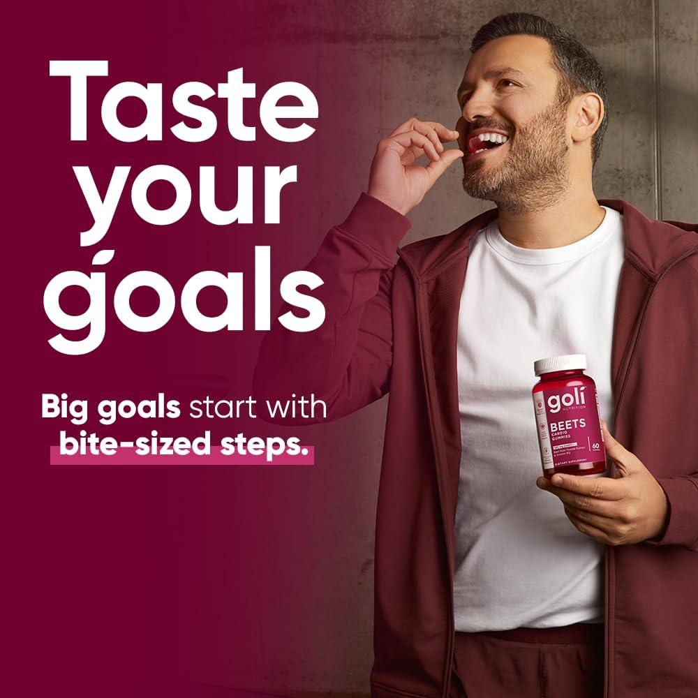 Goli Nutritional Supplement, Beets Cardio Gummy - 60 Count - 100mg CoQ10 & Beet Root Extract - Gluten-Free, Vegan, Non-GMO, and Gelatin-Free. Nature's Great Superfood