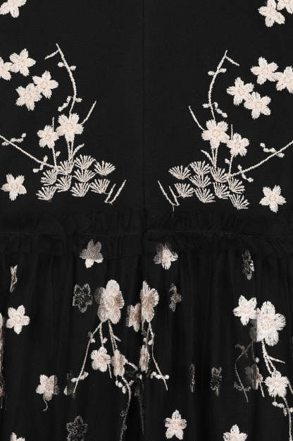 Black Floral Embroidered Midi Dress
