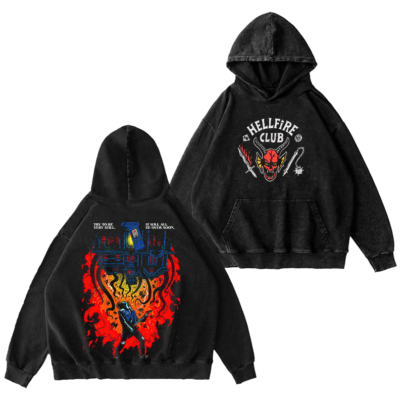 Stranger Things Hellfire Unisex Washed Hoodie