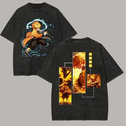 Demon Slayer Zenitsu Agatsuma Printed Unisex Washed T-Shirt