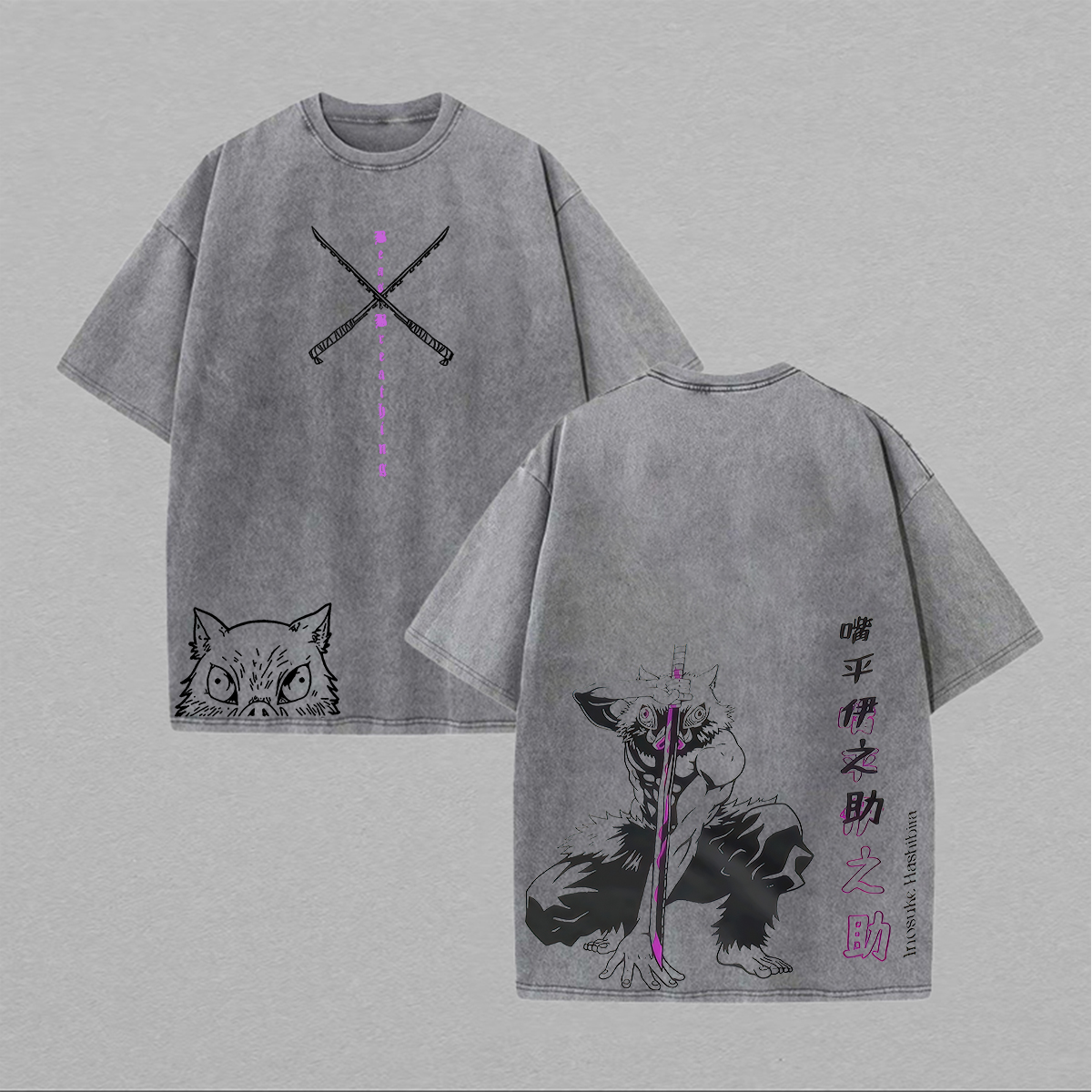 Demon Slayer Hashibira Inosuke Printed Unisex Washed T-Shirt
