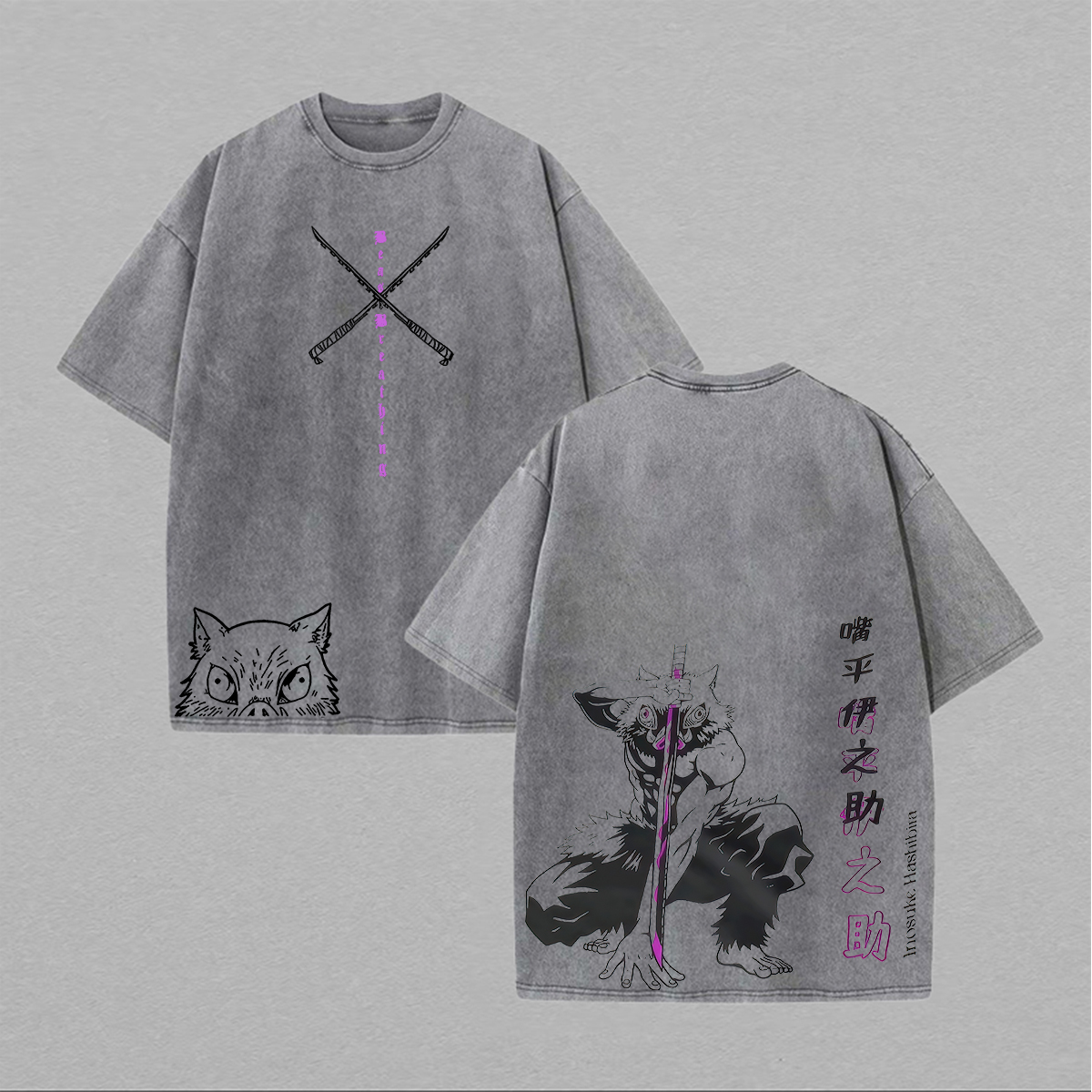 Demon Slayer Hashibira Inosuke Printed Unisex Washed T-Shirt