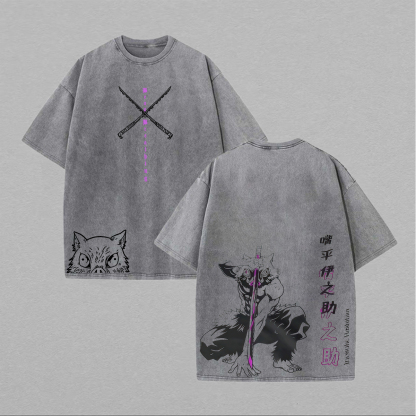 Demon Slayer Hashibira Inosuke Printed Unisex Washed T-Shirt