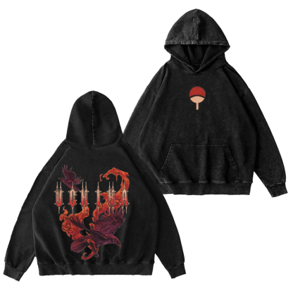 Naruto Uchiha Clan Unisex Washed Hoodie